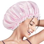 Aquior Shower Caps, Reusable Shower Cap for Women, Double Layer Waterproof Hair Cap, Large Size for All Hair Lengths,for Girls Spa Home Salon Use (Pink Cloud)