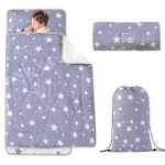 Wowelife Star Toddler Nap Mat for Preschool, Grey Kids Sleeping Bag Daycare, Gray Kids Nap Mats with Removable Pillow, Fleece Minky Blanket with Matching Bag for Backpack or Hand Carry, 50 x 20 Inch