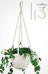 Shineloha 43 Inches Macrame Plant Hanger Large for 12 inch Pot Extra Long + Hook | No Tassel, Cotton Rope Hanging Plant Holder with Swag Hook, NO Plant Included (White)