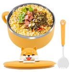 1200ml Ramen Bowls Stainless Steel Noodle Bowls with Lid and Spork Speedy Ramen Cooker Soup Bowls with Handles Heat Resistant Instant Serving Bowl Portable Salad Pasta Bowl for Office College Dorm