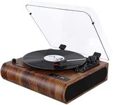 VOSTERIO Bluetooth Record Player, 3 Speed Turntable with Built-in Speakers, Retro LP Vinyl Player with BT Input & Output, FM Radio, USB & SD Card Recording, Aux in, LED Display