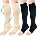 ACWOO Compression Socks for Women & Men, 2 Pairs Open Toe Graduated Stockings Support, Non-Slip Flight Socks Running Socks for Sports, Flying, Maternity Pregnancy, Nurses, Travel, , Running