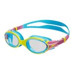 Speedo Junior Biofuse 2.0 Swimming Goggles, Patented Easy Adjustment, Anti-Fog, Anti-Leak, Enhanced Fit, Improved Comfort , Lemon Drizzle/Kiki Pink/Picton Blue, One Size