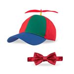 Framendino, Rainbow Propeller Hats Detachable Helicopter Top Cap Baseball Hat with Adjustable Red Bow Tie for Adult Costumes, Blue, About 22 inch