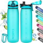 CodiCile Water Bottle 1L Tritan,BPA Free 1 Litre Water Bottle, Dishwasher Safe Sports Water Bottle, Leakproof Drinks Bottle with Time Marking and Filter for Running,Gym, School,Outdoors, Cyan