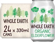 Whole Earth Organic Sparkling Elderflower Soft Drink, 24x 330 ml, Lightly Fizzy with Natural Ingredients and Fruit Extract, No Added Refined Sugar,Vegetarian and Vegan, Multi Pack