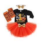 Baby Girl Halloween Costumes,My First Halloween Outfit Girl,Newborn Halloween Costume Girl,Baby Halloween Outfits,Pumpkin Romper+Leg Warmers+Tutu Skrit+Headband,Halloween Baby Clothes Set 6-12 Months