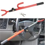 Autobizarre Anti-Theft Adjustable Car Steering Wheel Lock Security System For All Cars (Red) - Alloy Steel