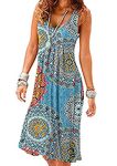 Yming Women's Holiday Dress Sleeveless Casual Dress Knee-Length Dresses XS-3XL, Blue year ring, M