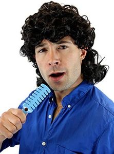WIG ME UP- 3751-P1 Peluca Hombres Carnaval Halloween Rizado de Color Negro Popstar kinki