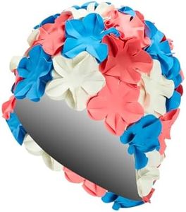 Sporti Flower Swim Cap – Retro Flower Petal Bathing Cap, Comfortable Full Hair Coverage for Swimming - Red/Hot Pink/White/Blue