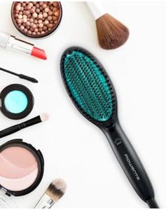 Rowenta Powerstraight Glättbürste, CF5820, Alle Haartypen, Glätten Mit Dreifachwirkung, Strahlender Glanz, Einstellbare Temperaturen, Geschütztes Haar, 1.8 m, schwarz & grün, 1 Stück (1er Pack)