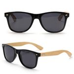 VANANA Classic Retro Sunglasses Vintage Black Square Frame for Men Women Outdoor Fishing Driving Climbing Unisex (Bamboo Wood Legs-Grey Polarised Lens, Pack of 1 Pair)