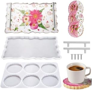 LET'S RESIN 6 Cavity Resin Coaster Molds and Tray Molds with Handle, Epoxy Resin Coaster Molds for Cups Mats, Coaster Silicone Molds for Flower Bouquet Preservation, DIY Art Craft and Home Decoration
