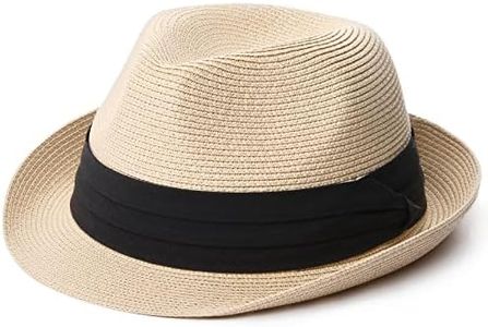 FURTALK Fedora Straw Sun Hat for Men Women Foldable Roll Up Short Brim Trilby Hat Panama Beach Hat UPF 50+ Beige
