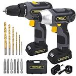 Werktough 17pcs Impact Driver Combi drill1/4" Tool Kit Home Improvement 2 Lion BatterIies Combi Set Cordless Tools Home Repair with Fast Charger CC006