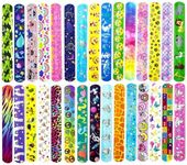 VANANA 30 PCs Slap Bracelets Slap Wrist Bands with 30 Designs Pattern Colorful Emoji Animal Party Bag Fillers Party Favors Pack