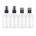 Ikis 100Ml Hair Root Applicator Bottle With Comb Cap & Fine Mist Spray For Hair Oil, Medicines & Beauty Products, With Flip Top Cap|Refillable, Reusable, Multipurpose (Set Of 2+2) - Transparent