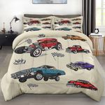 Pamnest 3 Pcs Comforter Set Queen Size, Car Colorful Vintage Soft Bedding Set for Kids and Adults, Retro Truck American Flag Comforter Set with Pillowcase, for Bedroom Bed Decor