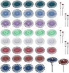 Mesee 50Pcs Radial Bristle Disc Assortment 25mm/1'' Detail Abrasive Brushes with 2.35mm & 3mm Mandrels Gap Polishing Wheel for Finishing Deburring Buffing, Mixed Grit 80/120/220/320/400/600/1000/2500