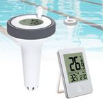 Pool Thermometer Floating with Receiver Set, Wireless Pool Thermometer with Easy Read Display, Waterproof Digital Outdoor Temperature Monitor for Swimming Pool, Hot Tub, Spa, Hot Spring, Bath Water