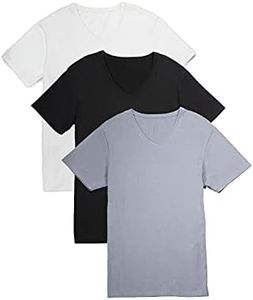 Fishers Finery Men's Classic V-Neck Comfort Soft Keep Tucked Undershirt - Breathable Cotton Modal Blend T-Shirt, 3 Pack Multi Color, Large