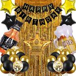 Party Propz Birthday Decoration Items - 37 Pcs Birthday Decorations for Men Husband | Adult Birthday Decorations Items | Cheers Mug Foil Balloon Crown Foil, Balloons, Foil Curtain, Banner(Cardstock)