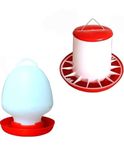 Poultry Feeder and Drinker Combo Set, 4kg Feeder and 4 Litre Drinker for Chickens, Ducks, Quails, Chicks, Red and White Plastic, Ground Mount Design