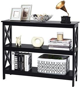 Giantex Industrial 3-Tier Console Table, Rustic Sofa Side Table with Storage Shelf, X-Design Bookshelf Narrow Accent Table for Entryway Hallway Living Room (Model 2, Black)