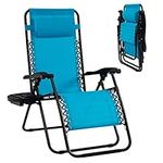 Goplus Zero Gravity Chair, Adjustable Folding Reclining Lounge Chair with Pillow and Cup Holder, Patio Lawn Recliner for Outdoor Pool Camp Yard (Light Blue)