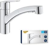 GROHE QUICKFIX Start - Kitchen Sink Tap Mixer with Pull-Out Dual Spray (Low Spout with 90° Swivel Area, 1-Hole Easy Install with Fast Fixation, Requires Min 1.0 Bar, Tails 3/8 Inch), Chrome, 30531001