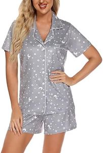 Samring Womens Pajamas Set Short Sleeve Sleepwear Button Down Nightwear Shorts Soft Pj Sets S-XXL, Grey Moon, X-Large