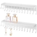 MyGift Set of 2 White Metal Wall-Mounted Jewelry Hanging Shelf with 26 Necklace Hooks