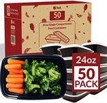 Reli. Meal Prep Containers, 24 oz. | 50 Pack | 1 Compartment Food Container w/Lids| Microwavable Food Storage Containers/To Go | Black Reusable Bento Box/Lunch Box Containers for Food/Meal Prep