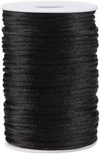 3MM 55 Yards Black Nylon Cord, Wind Chime Cord for Bracelet Necklace Jewelry Making, Braided Satin Nylon String for Beading Thread Rattail Macrame Kumihimo Crafts Chinese Knotting