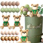 JeVenis Luxury Sage Green Baby Shower Cake Decoration Teddy Bear Cake Topper Gender Reveal Cake Decoration Bear Baby Shower Party Supplies Teddy Bear Decoration