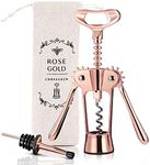 Wine Bottle Opener Wing Corkscrew, Godmorn Rose Gold Beer Bottle Opener with Wine Pourer, Cute Stainless Steel Winged Corkscrew, Pink Cork Screw Wine Accessories for Kitchen Bars Mothers Day Gift