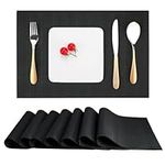 Myir JUN Table Mats Set of 8, Place Mats Table Placemats Washable Non-slip Heat Insulation Woven Vinyl for Kitchen Dinning Restaurant 18"X12" (Black)