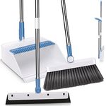 Almcmy Broom and Dustpan Set,Broom and Upright Dustpan Combo with Long Handle & Floor Squeegee,Outdoor Indoor Broom with Dustpan Set for Home Kitchen Room Office Lobby Floor Use