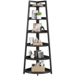 Rolanstar Corner Shelf, 6-Tier Corner Bookshelf, Black Corner Shelf Unit, Tall Corner Ladder Shelf, Corner Plant Stand for Living Room, Home Office, Kitchen