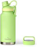 GRANDTIES 2 Lids Sports Stainless Steel Water Bottle– 32oz, Reusable Wide Mouth Vacuum Insulated Bottles, Travel Metal Canteen, Coldest bottle for Men and Women (Fresh Mint, 32oz) (GT001219502)