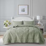 B2EVER Damask Quilt Queen Size Bedding Sets with Pillow Shams, Boho Lightweight Bedspread Coverlet, Green Quilted Blanket Thin Comforter Bed Cover for All Season Spring Summer, 3 Pieces, 90x90 inches