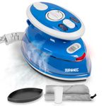 Duronic Travel Iron Si3 BE Small Mini Compact Steamer Quilting Iron 400W | 35ml Capacity With Brush and Variable Heat Settings, Patchwork, Applique, Craft For Holiday Blue