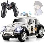 Top Race Remote Control Police Car, with Lights and Sirens | RC Police Car for Kids | Easy to Control, Rubber Tires, Heavy Duty Choose from our 2 Original Styles (Black Old Beetle Style Police Car)