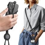 BONE Adjustable 3-in-1 Lanyard Strap Universal Cell Phone Lanyard | Finger Ring Buckle, Scratch-Resistant | Fits 4.7-7.2" Phones, Crossbody/Neck/Shoulder-Lanyard Phone Tie 4 Black