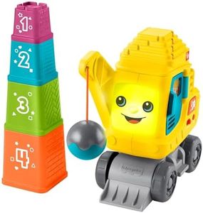 Fisher-Price Baby & Toddler Learning Toy Count & Stack Crane with Blocks, Lights, Music & Sounds for Infants Ages 9+ Months, English, UK + French + German, Version, HXF48