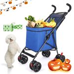 Collapsible Folding Utility Wagons Carts,Pet Strollers Heavy Duty Foldable Large Capacity Beach Wagon with 4 Wheels for Indoor/Outdoor Camping Shopping Sports Garden (Blue)