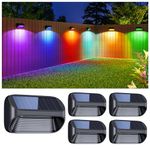 BUCASA Solar Fence Lights, 4 Pack Solar Lights Outdoor Garden Fence with White Light and Multi-Color Light, 8 Modes Solar Deck Lights Waterproof for Garden Ornaments Outdoor Stairs, Step, Fence, Yard