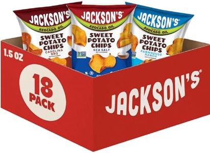 Jackson’s Sweet Potato Kettle Chips Avocado Oil Variety Pack made with Premium Oils (1.5 oz, Pack of 18) Sea Salt, Ranch, and BBQ Flavors - Allergen-friendly, Gluten Free, Vegan