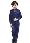 lontakids 5Pcs Boys Black Suit Formal Tuxedo Blazer Vest Bowtie Pants Dresswear Set for Wedding (8, Navy)